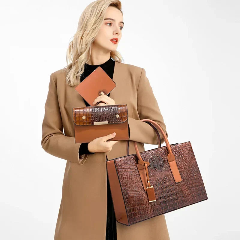 Margaret | Elegant crocodile-print handbag set