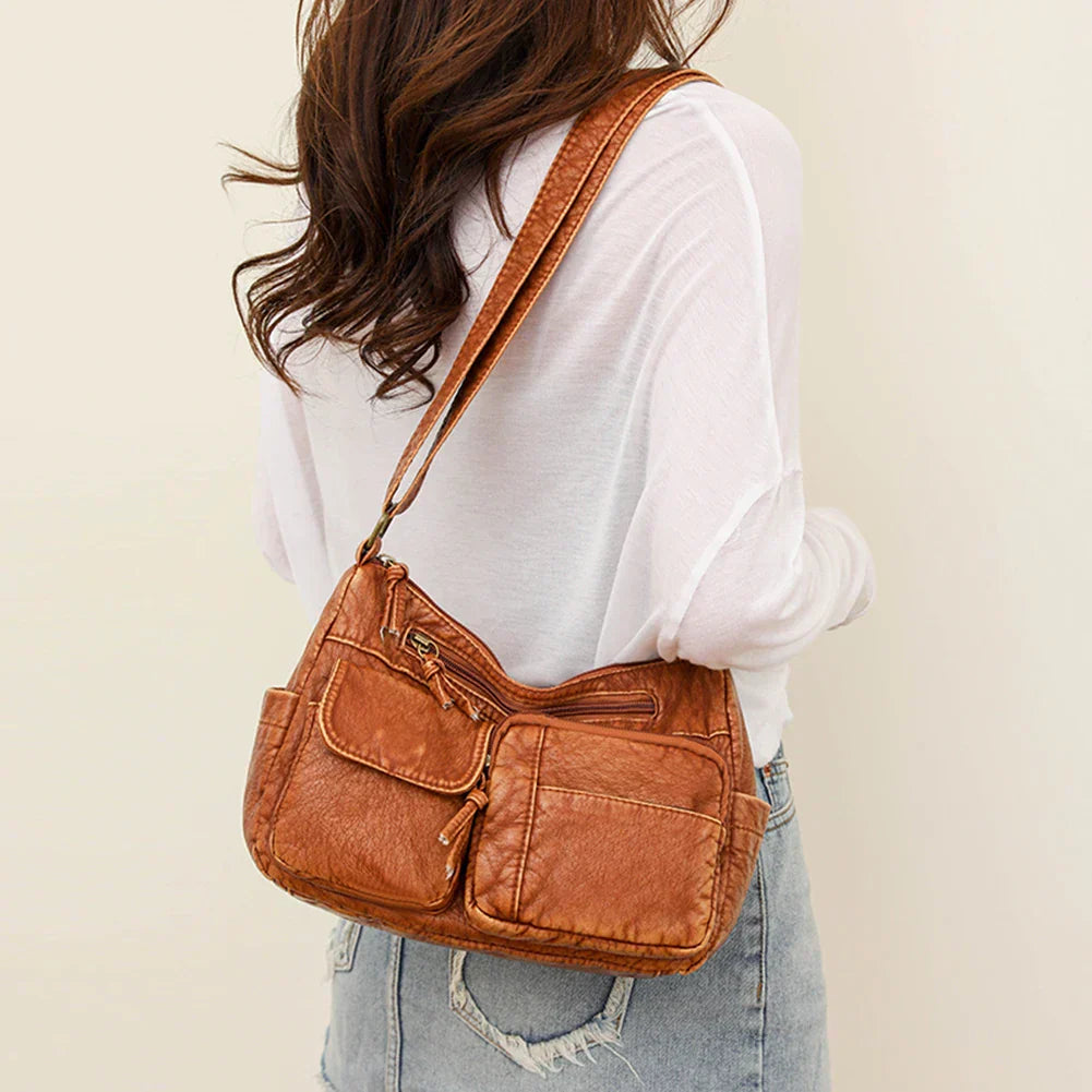 Maggie | Vintage leather shoulder bag with multiple compartments