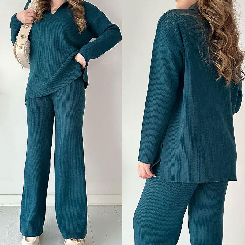 Nellie | Casual two-piece set with V-neck and slit
