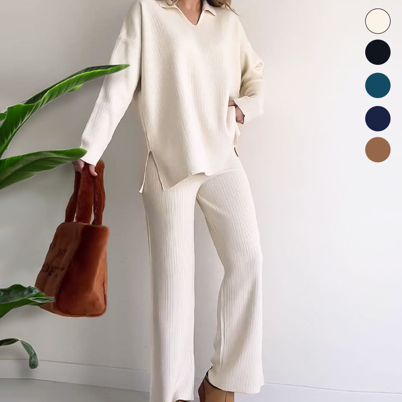 Nellie | Casual two-piece set with V-neck and slit