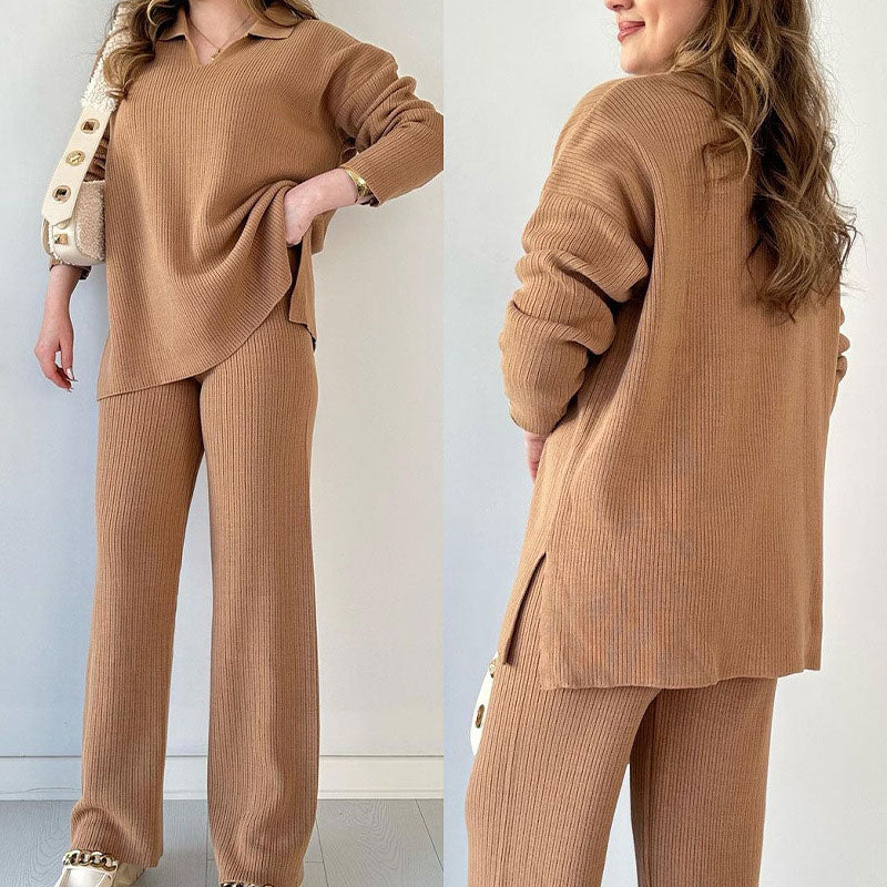 Nellie | Casual two-piece set with V-neck and slit