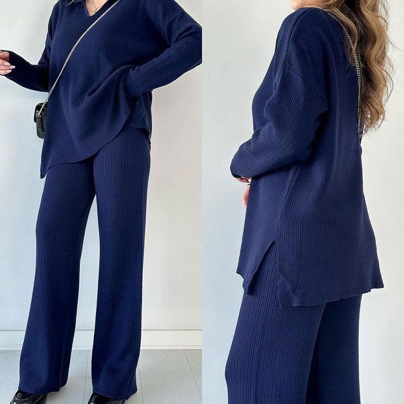 Nellie | Casual two-piece set with V-neck and slit