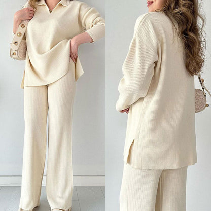 Nellie | Casual two-piece set with V-neck and slit