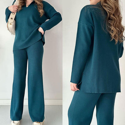 Nellie | Casual two-piece set with V-neck and slit