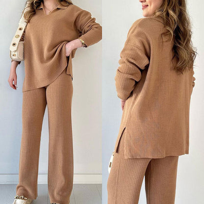 Nellie | Casual two-piece set with V-neck and slit